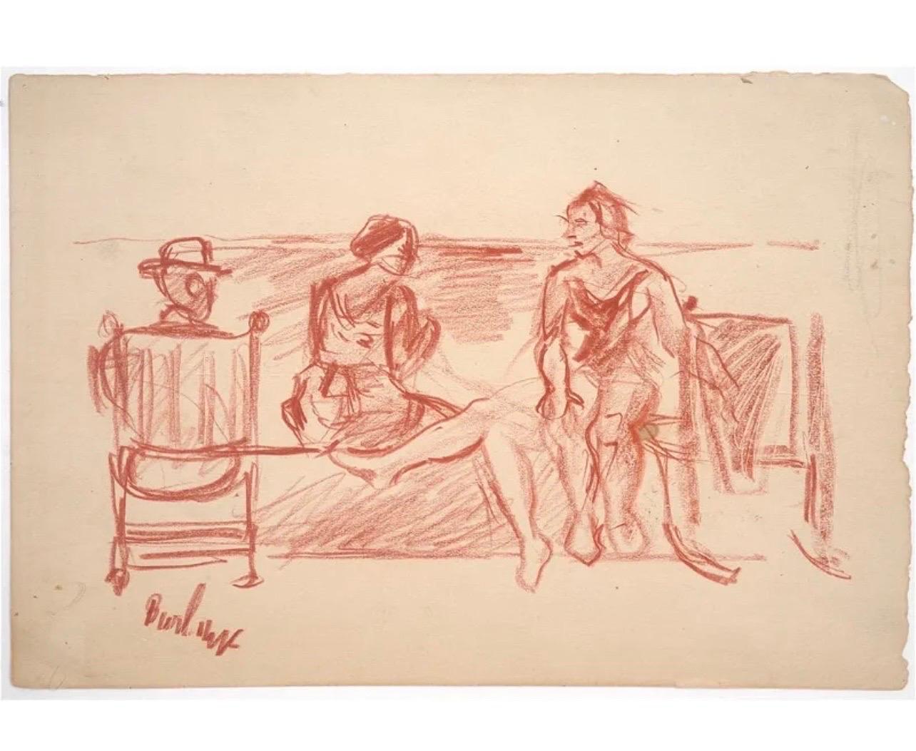 Disegno modernista a pastello Conte Scena di spiaggia David Burliuk Futurista russo in vendita 5