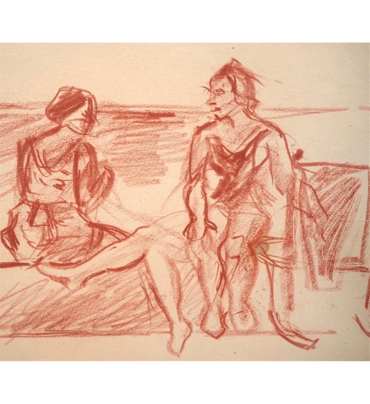 Disegno modernista a pastello Conte Scena di spiaggia David Burliuk Futurista russo in vendita 6