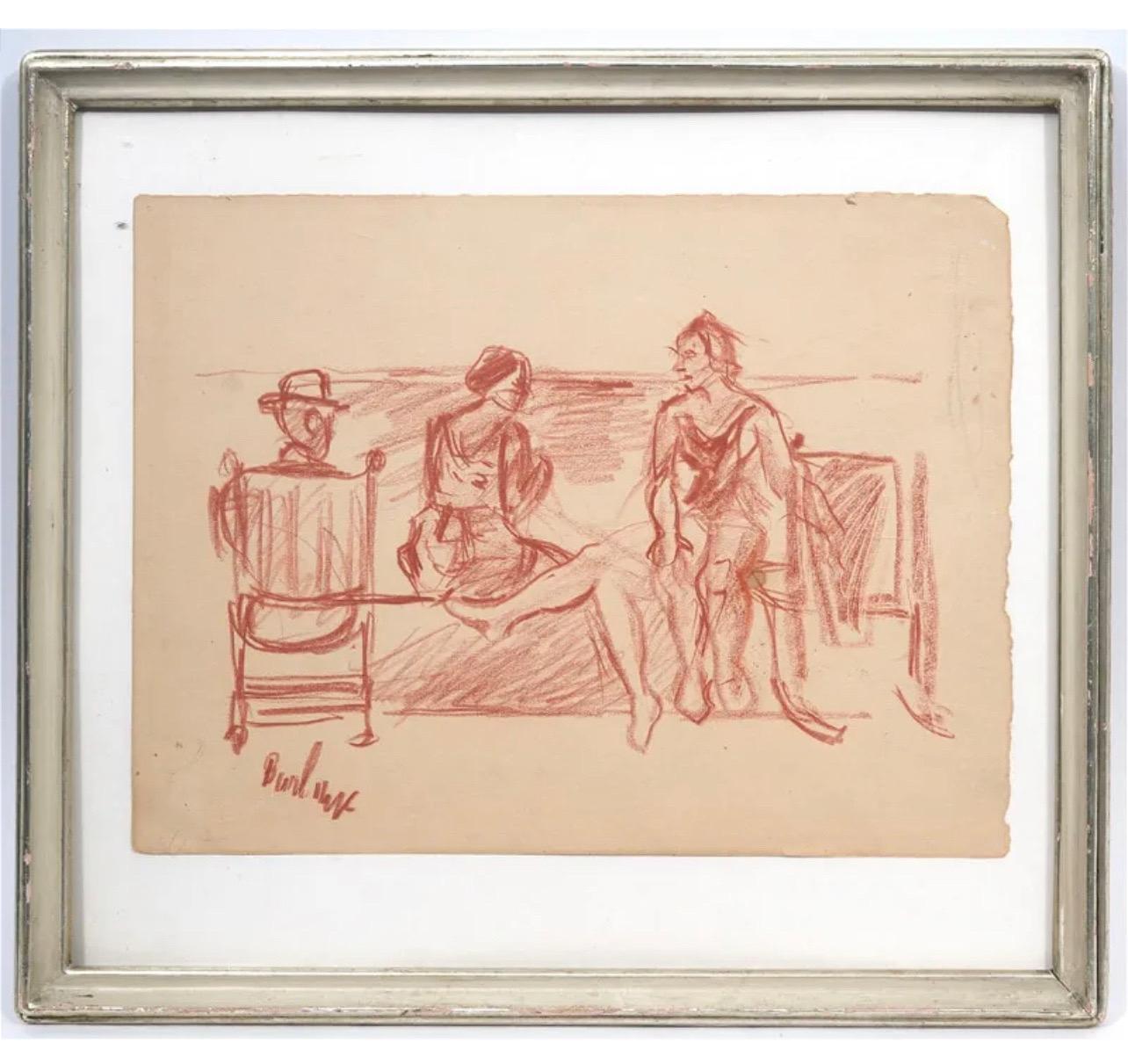 Disegno modernista a pastello Conte Scena di spiaggia David Burliuk Futurista russo in vendita 1