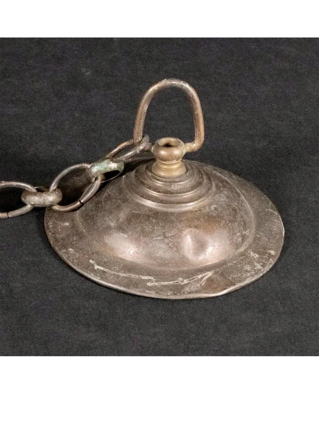 Judaica Shabbat Continental Hanging Solid Brass Oil Lamp with Central Six Pointed Jewish Star Shaped Body Dimensions Approx : with Chain 23 