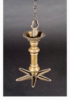 Rare Antique Judaica Hanging Bronze Jewish Synagogue or Temple Oil Lamp w Chain