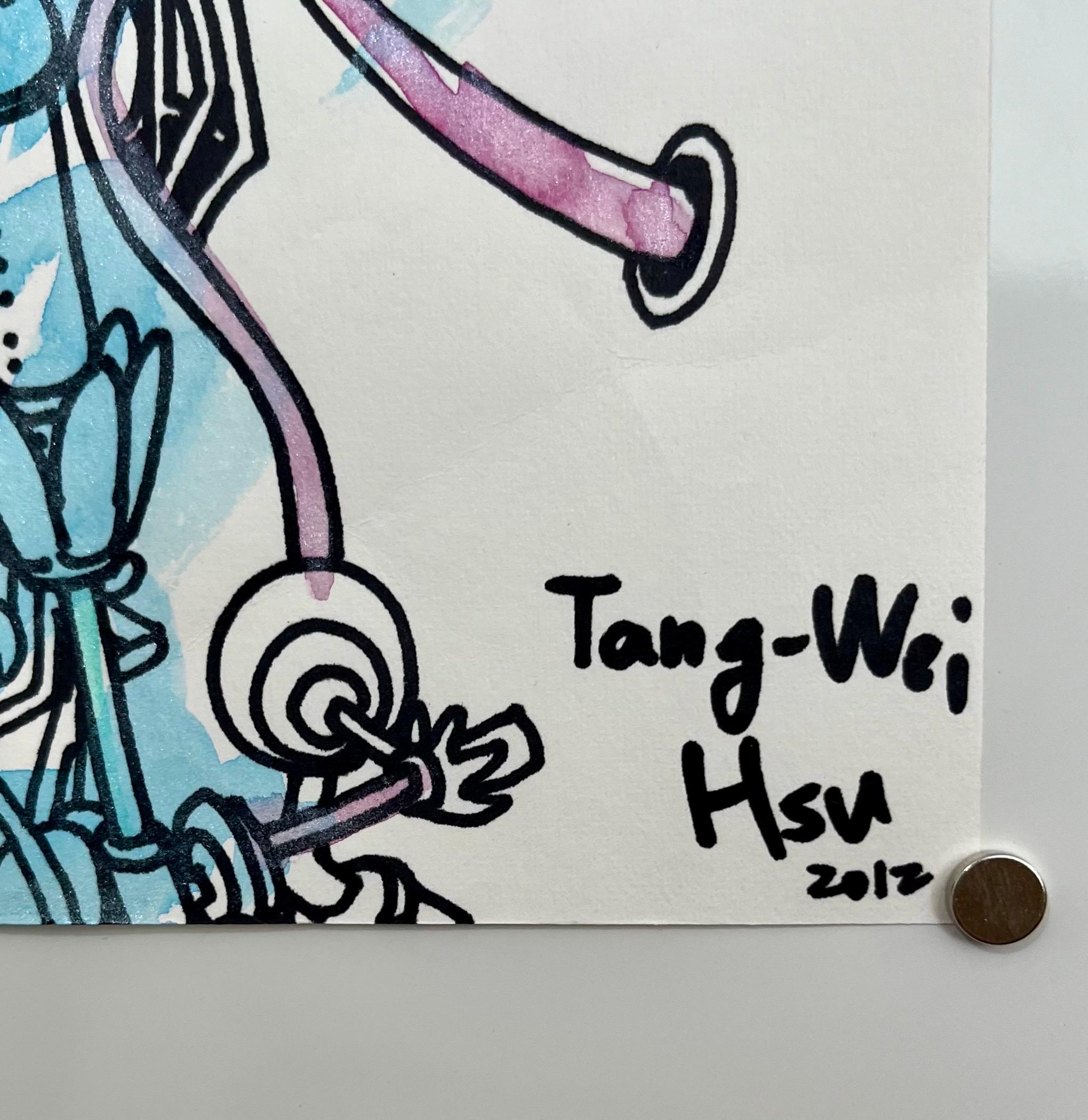 Contemporary Asian Cartoon Fantasy Art Mixed Media Drawing Tang Wei Hsu Anime im Angebot 1