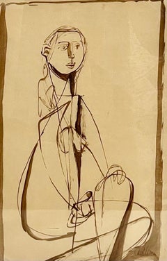 Dibujo Modernista Tinta y Aguada, Pintura Jankel Adler Mujer Modelo Ecole De Paris