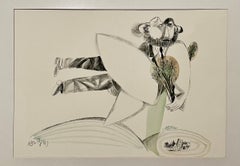 Rare Israeli Modernist Judaica Watercolor Painting on Lithograph Naftali Bezem