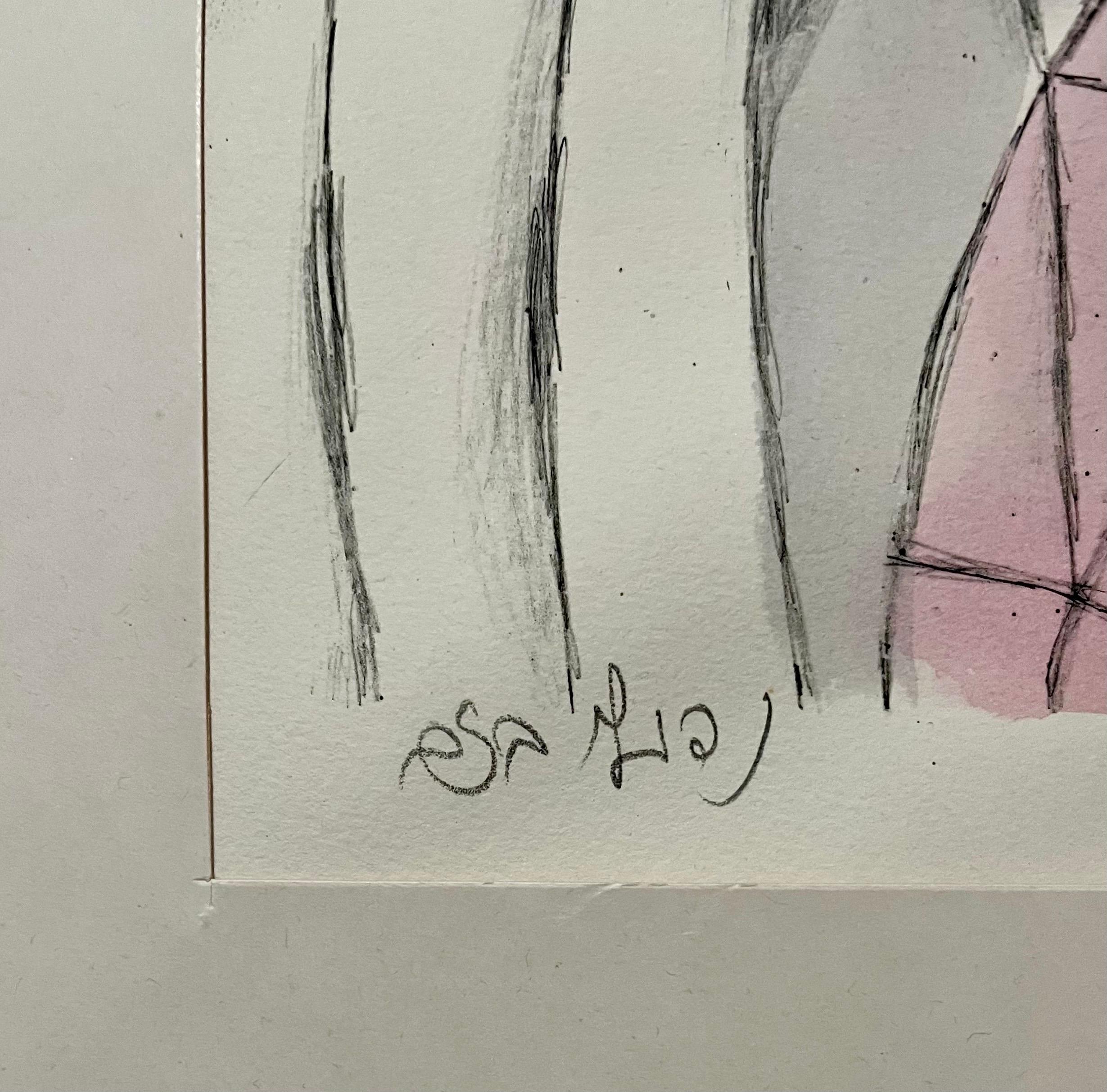 Rare aquarelle juive moderniste israélienne sur lithographie Naftali Bezem en vente 3