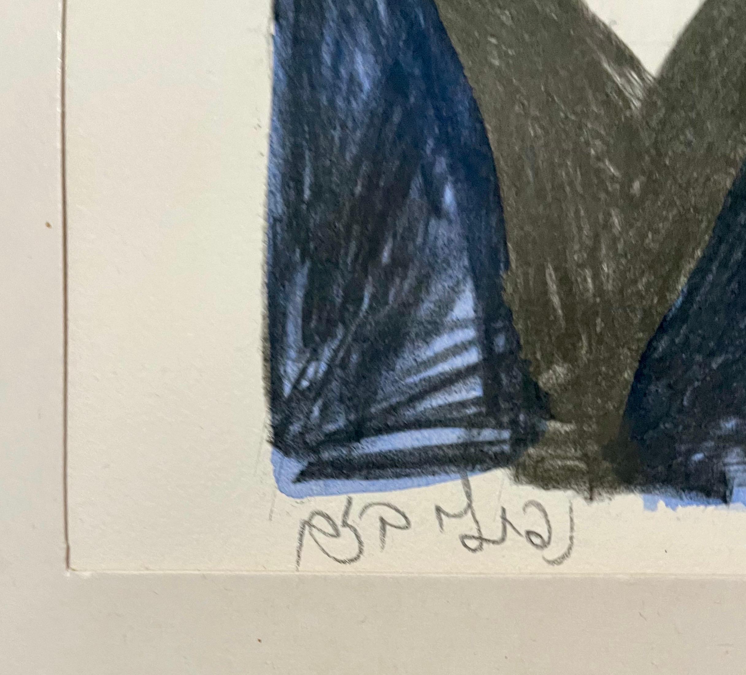 Rare aquarelle juive moderniste israélienne sur lithographie Naftali Bezem en vente 2