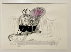 Rare Israeli Modernist Judaica Watercolor Painting on Lithograph Naftali Bezem