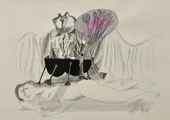 Rare Israeli Modernist Judaica Watercolor Painting on Lithograph Naftali Bezem