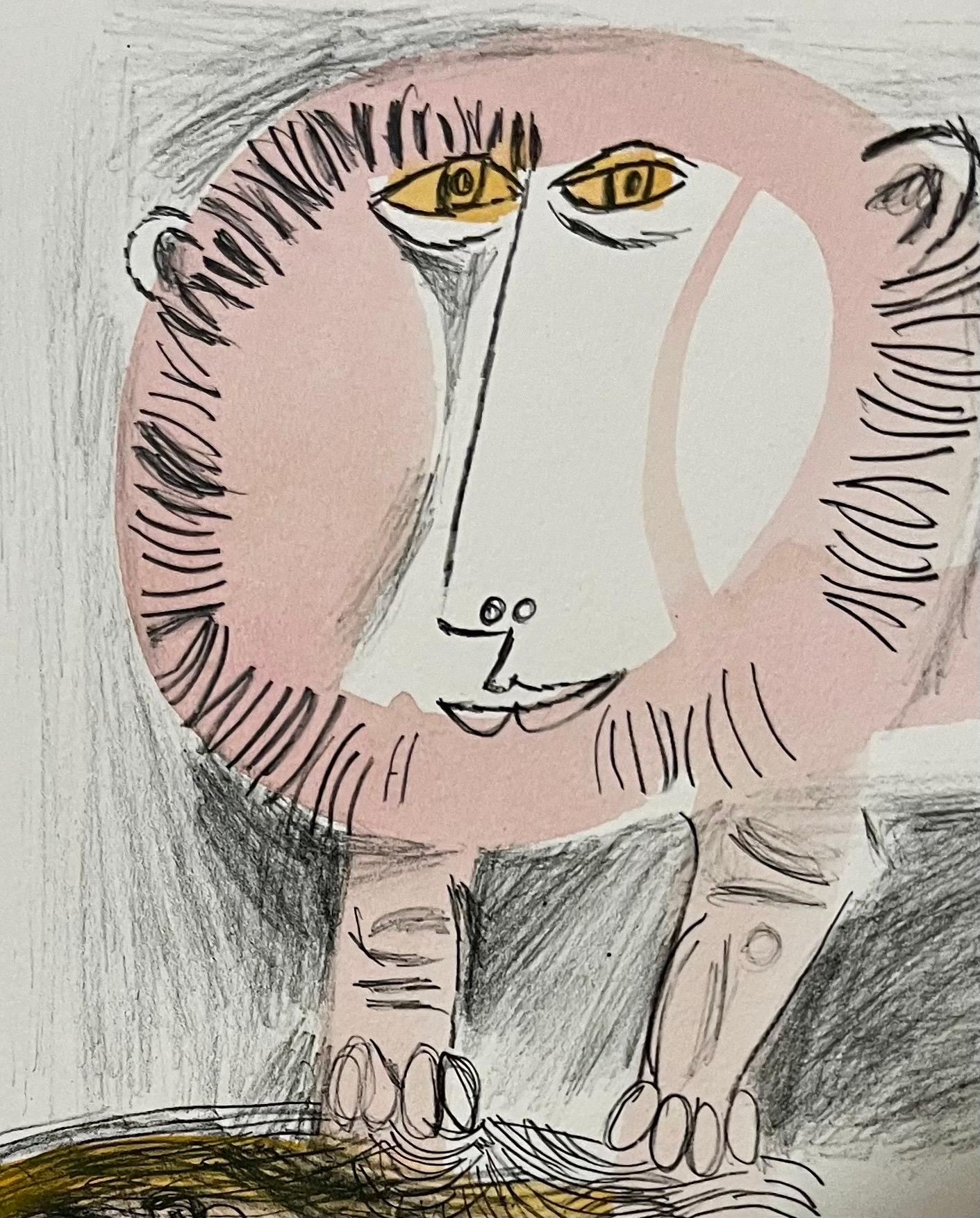 Rare Israeli Modernist Judaica Watercolor Painting Lion Lithograph Naftali Bezem For Sale 2
