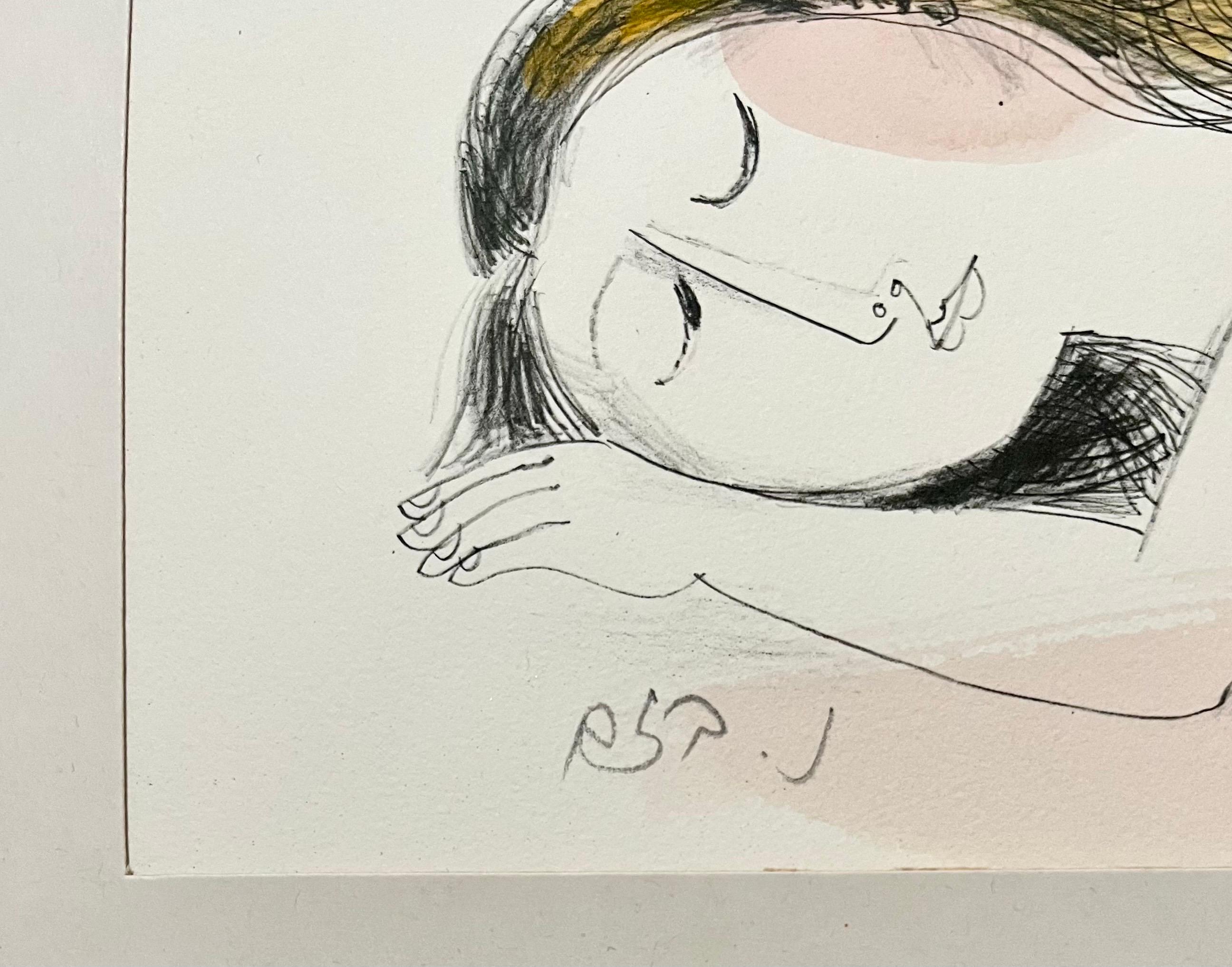 Rare Israeli Modernist Judaica Watercolor Painting Lion Lithograph Naftali Bezem For Sale 3