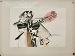 Rare Israeli Modernist Judaica Watercolor Painting on Lithograph Naftali Bezem