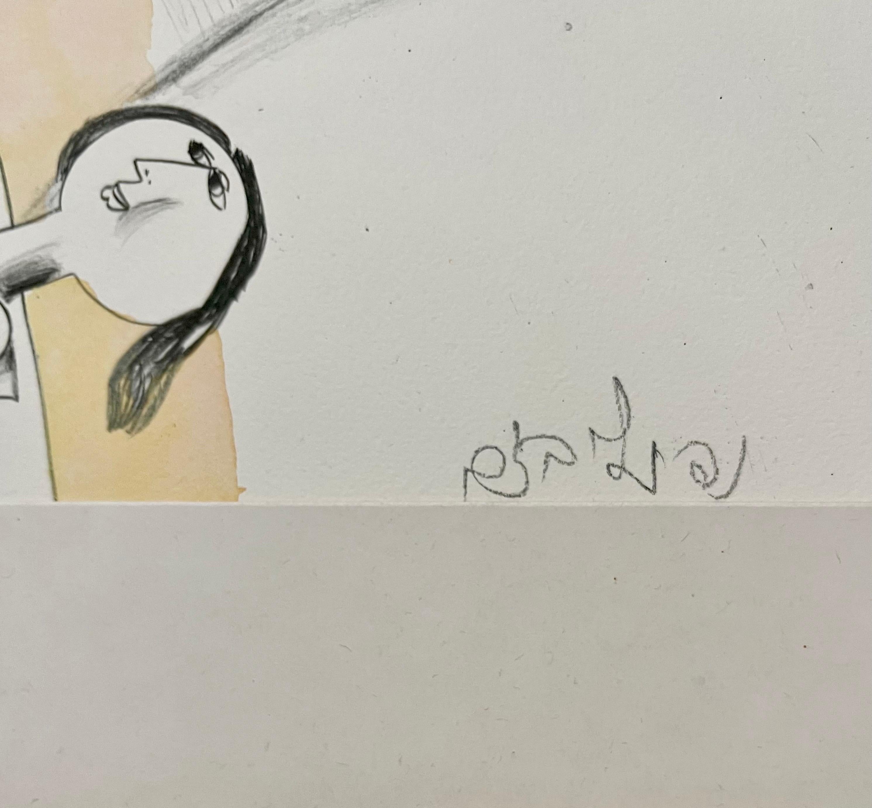 Rare Israeli Modernist Judaica Watercolor Painting on Lithograph Naftali Bezem For Sale 3