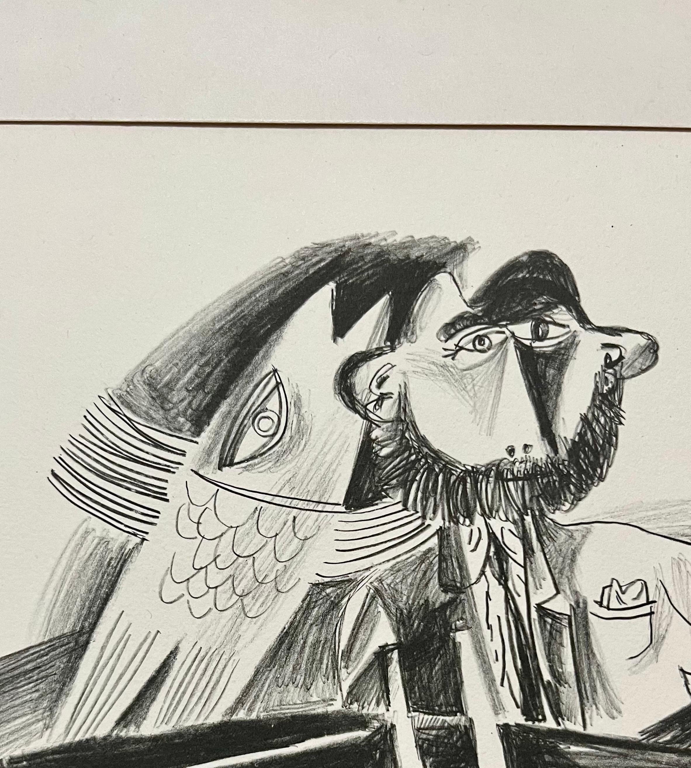 Rare Israeli Modernist Judaica Watercolor Painting on Lithograph Naftali Bezem For Sale 2