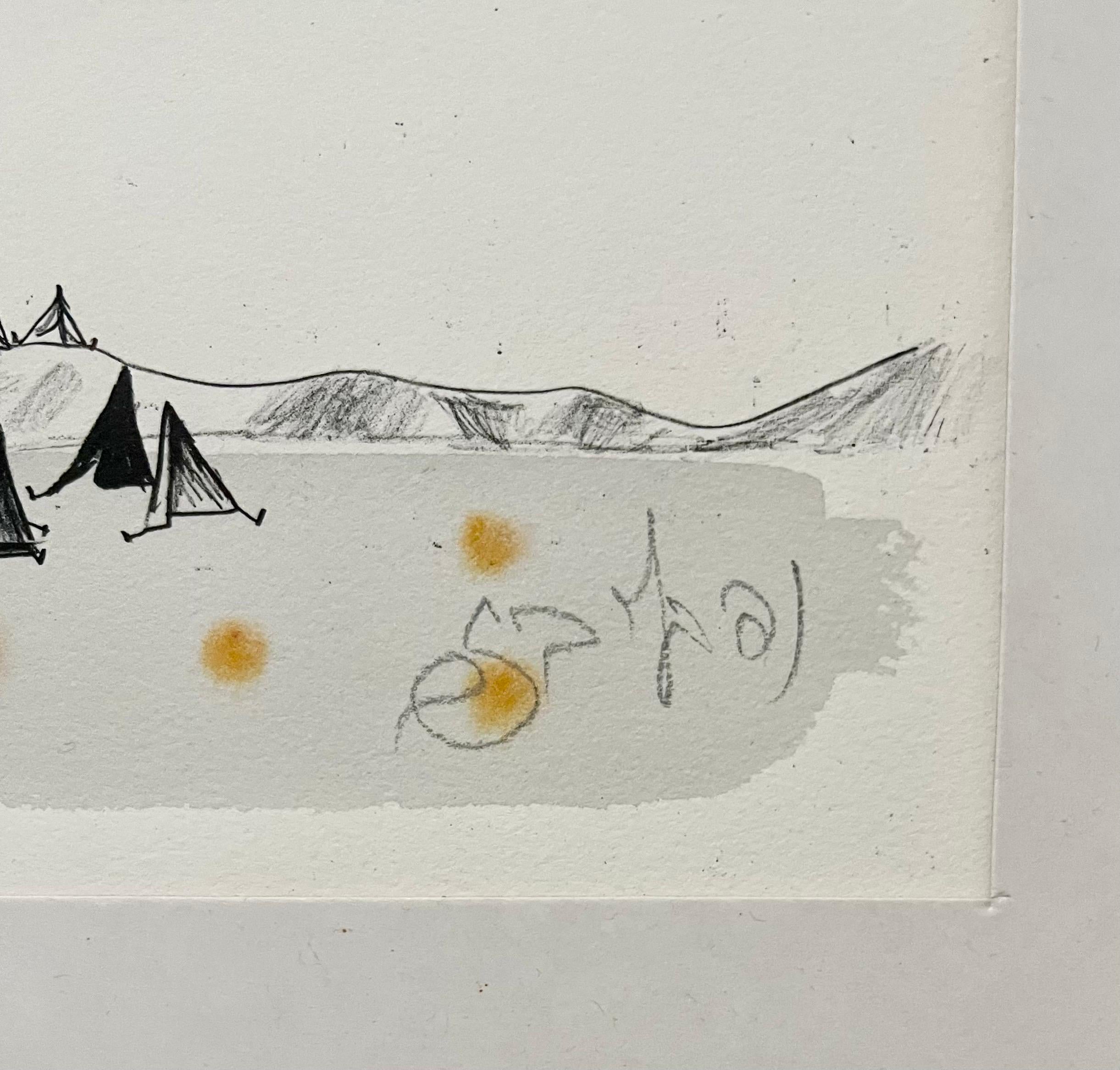 Rare Israeli Modernist Judaica Watercolor Painting on Lithograph Naftali Bezem For Sale 3