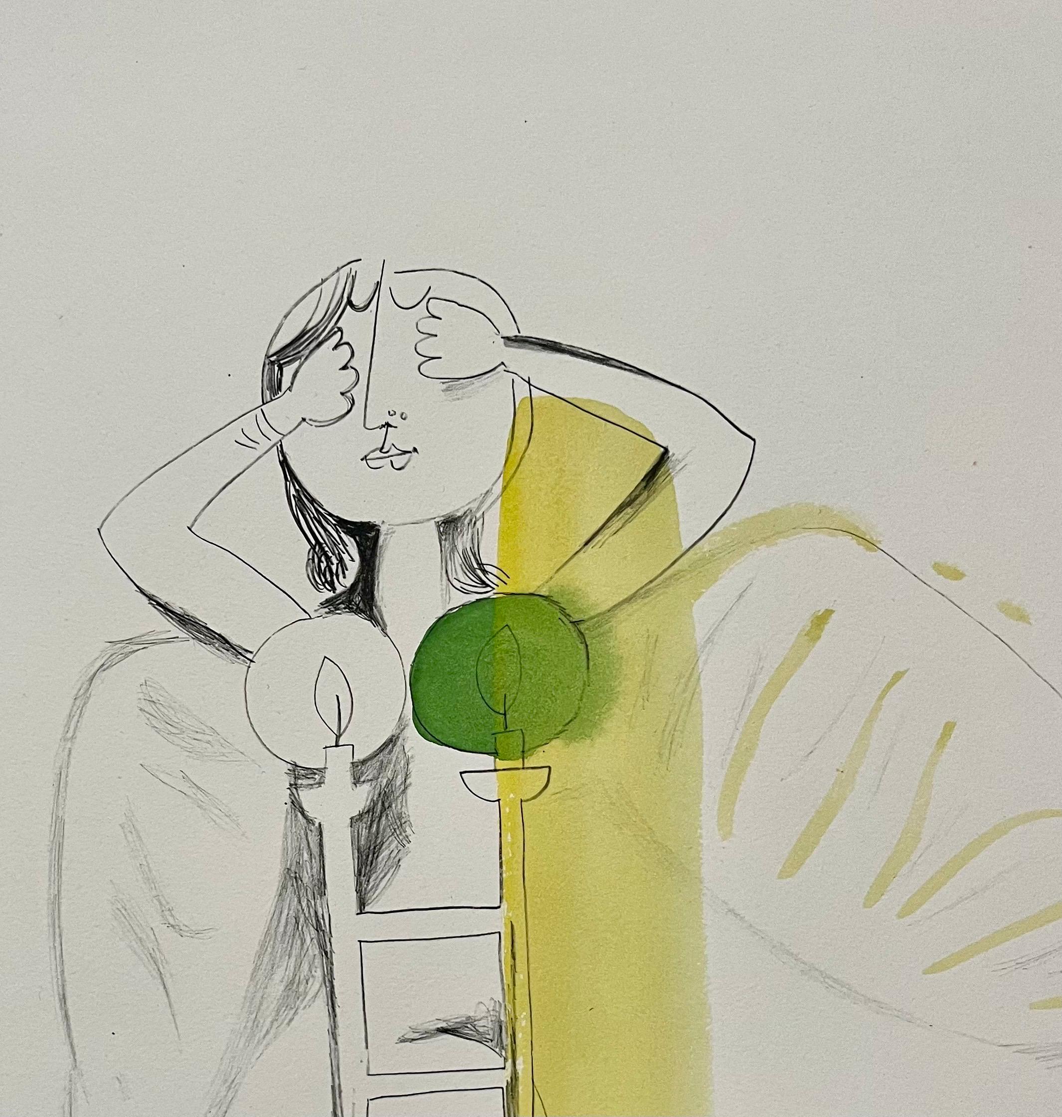 Rare aquarelle juive moderniste israélienne sur lithographie Naftali Bezem en vente 2
