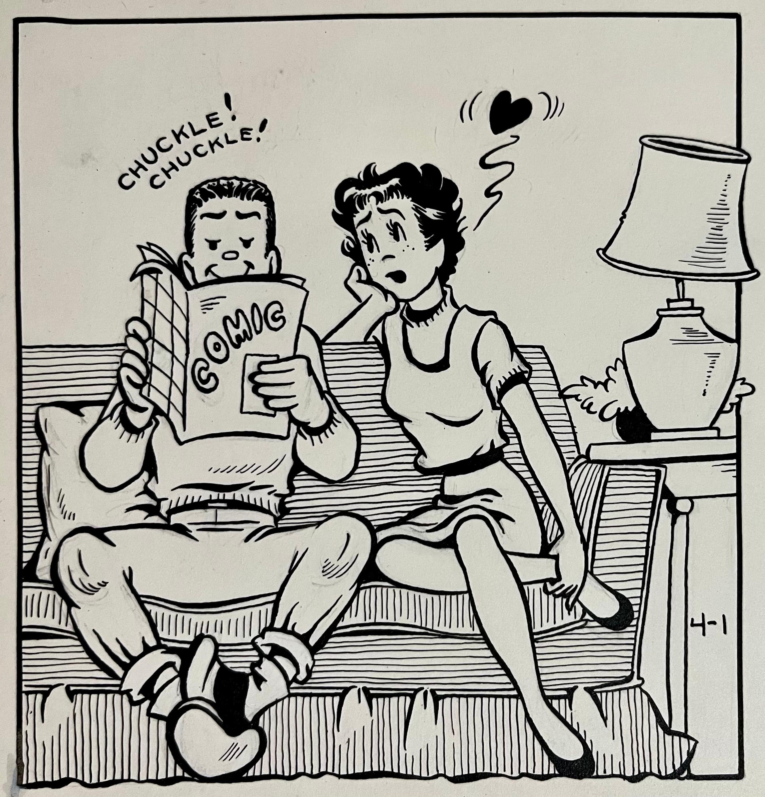 Raro Dibujo Original a Tinta de los años 50 Sindicado Tira cómica Susie Q Smith Comic Art en venta 2