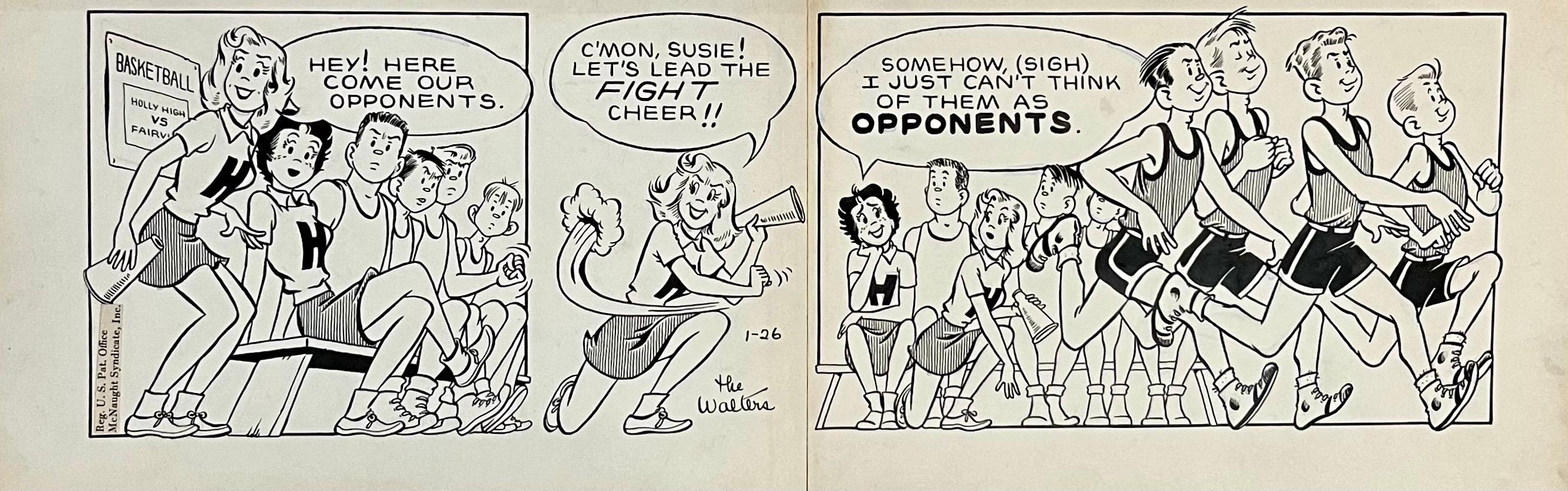 Vintage Golden Age Syndicated Tira cómica de dibujos a tinta Susie Q Smith Comic Art