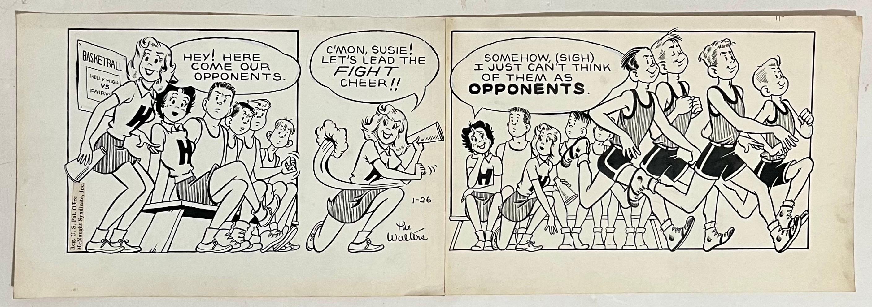 Vintage Golden Age Syndicated Tira cómica de dibujos a tinta Susie Q Smith Comic Art - Figurative Art Beige de Jerry Walter & Linda Walter