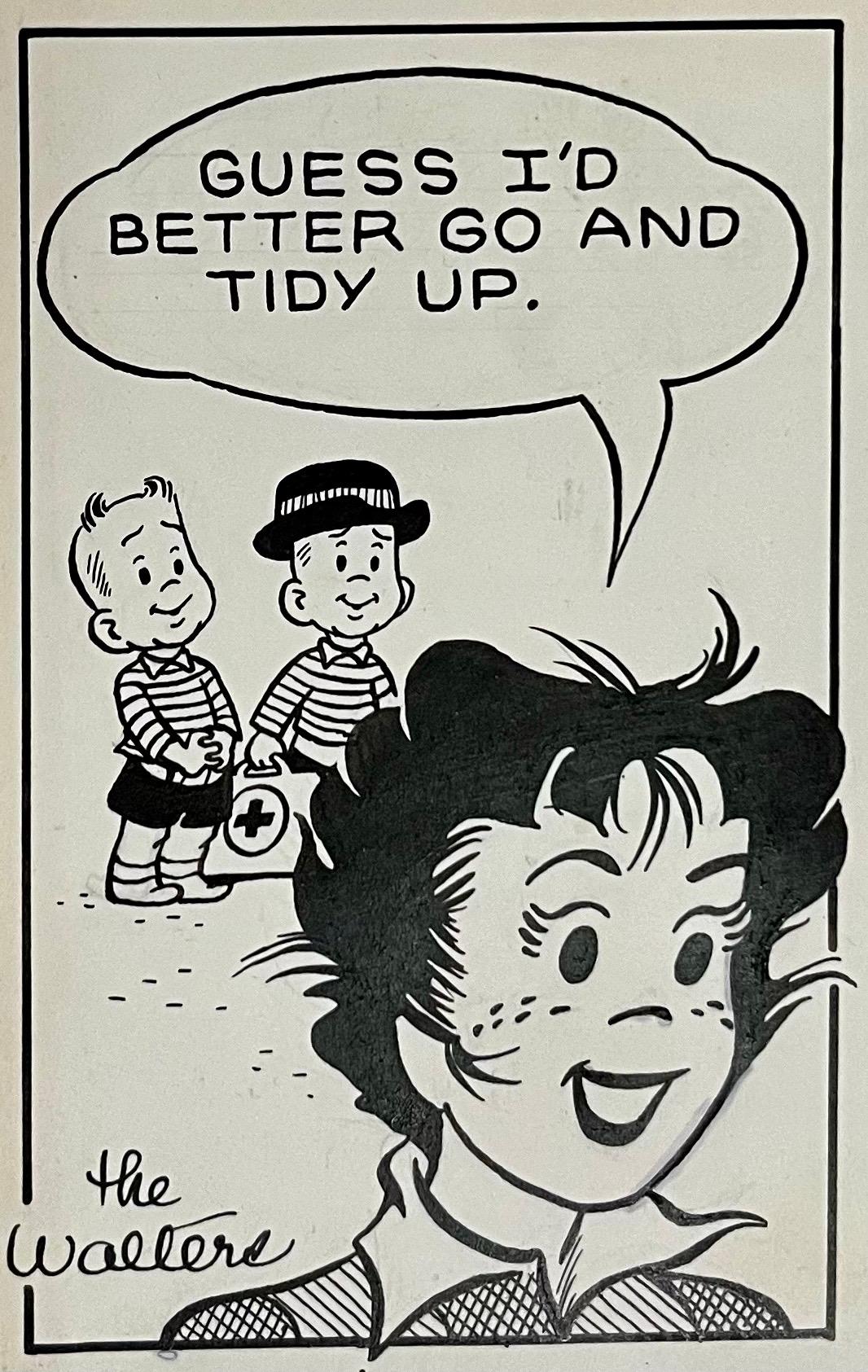 Raro disegno a inchiostro originale degli anni '50 della striscia di cartoni animati Susie Q Smith Comic Art in vendita 2