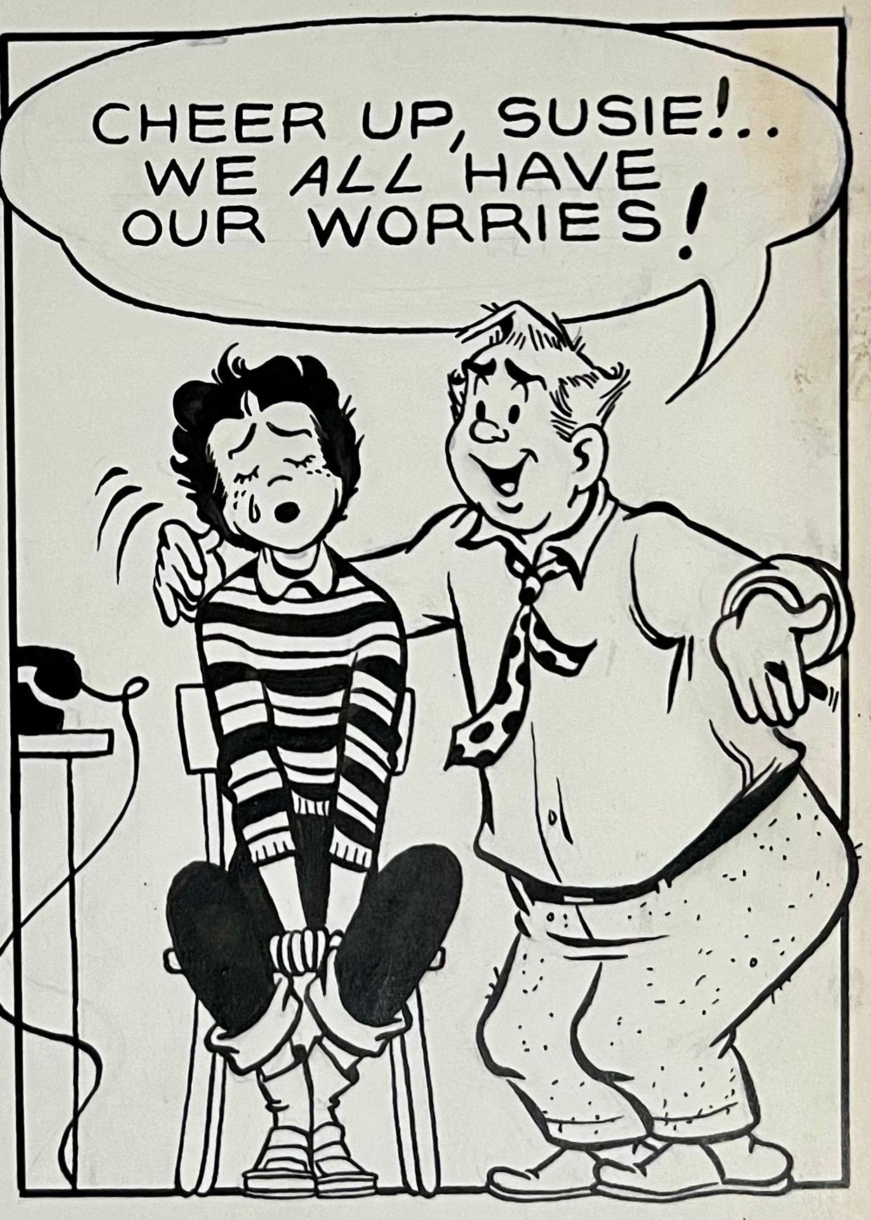 Disegno a inchiostro originale d'epoca della striscia di cartoni animati Susie Q Smith Comic Art in vendita 1