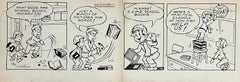Raro disegno a inchiostro originale degli anni '50 della striscia di cartoni animati Susie Q Smith Comic Art