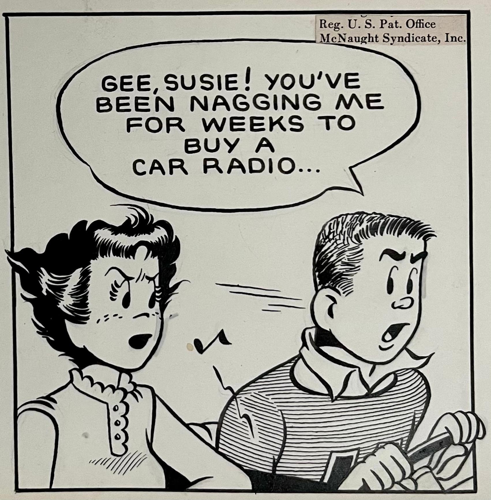 Raro disegno a inchiostro originale degli anni '50 della striscia di cartoni animati Susie Q Smith Comic Art in vendita 2