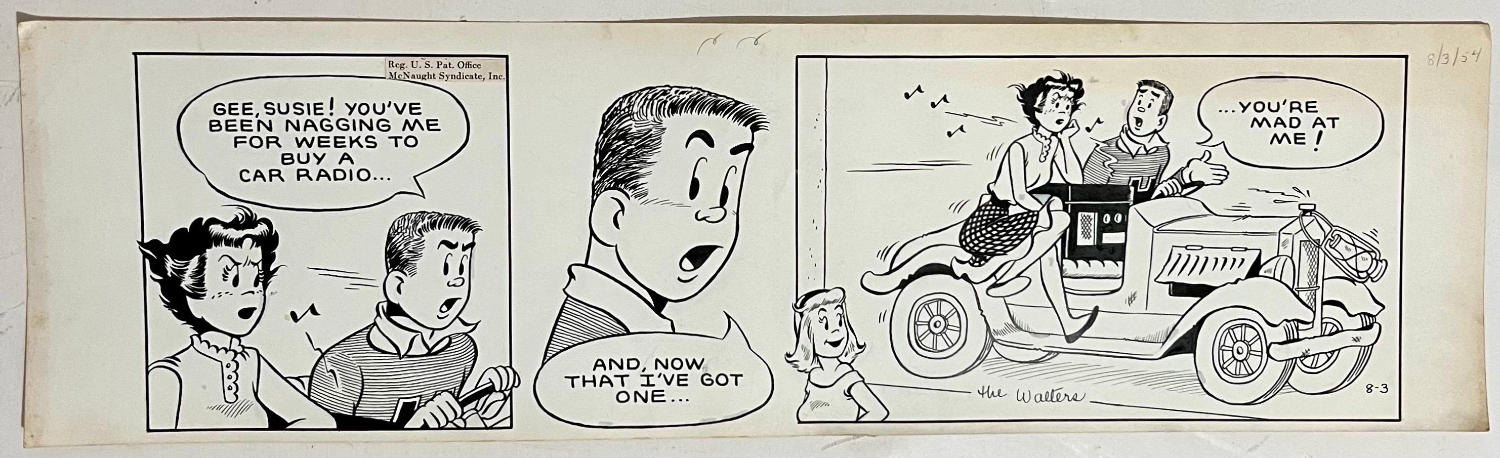 Raro disegno a inchiostro originale degli anni '50 della striscia di cartoni animati Susie Q Smith Comic Art in vendita 1