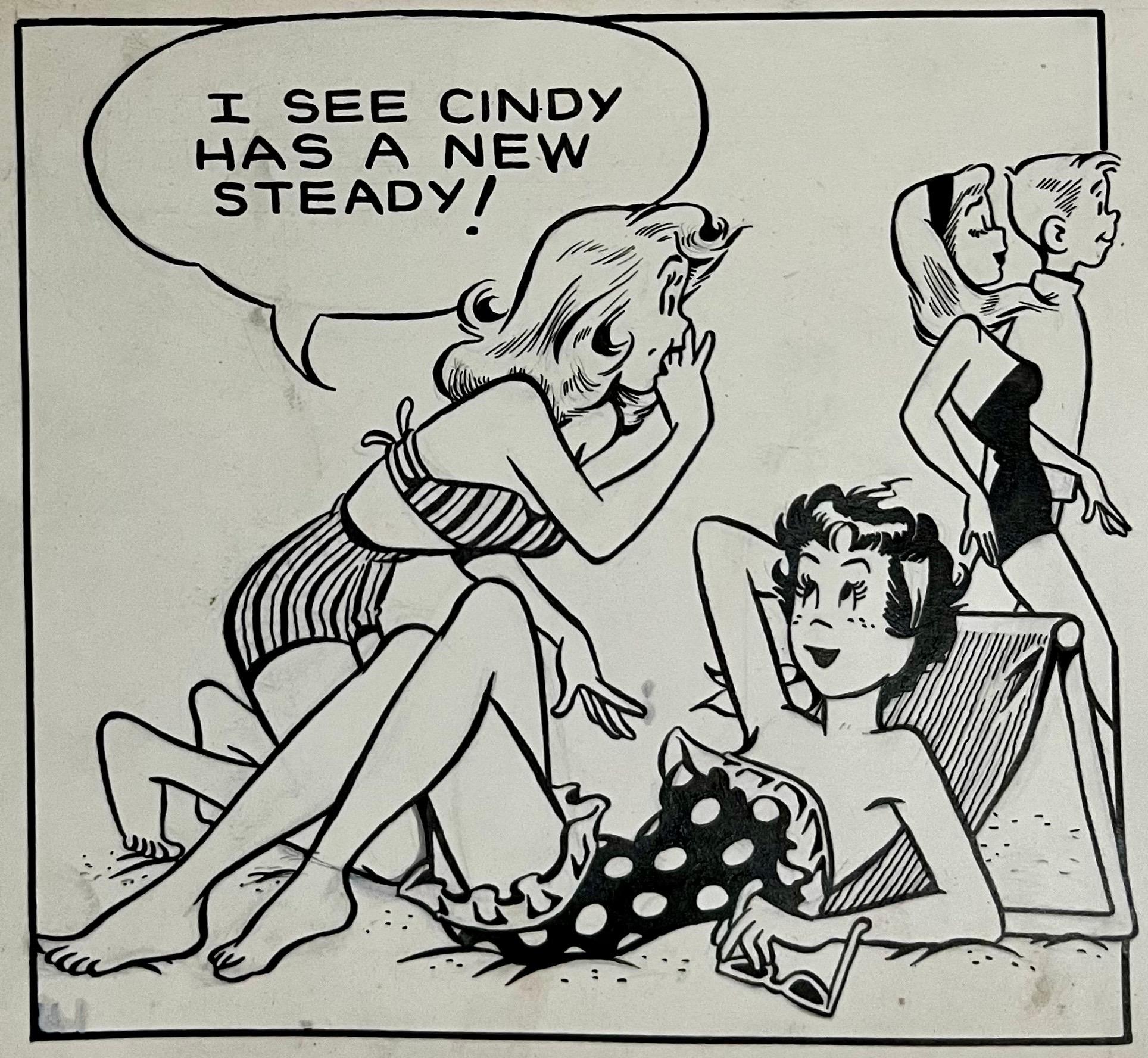 Raro disegno a inchiostro originale degli anni '50 della striscia di cartoni animati Susie Q Smith Comic Art in vendita 2