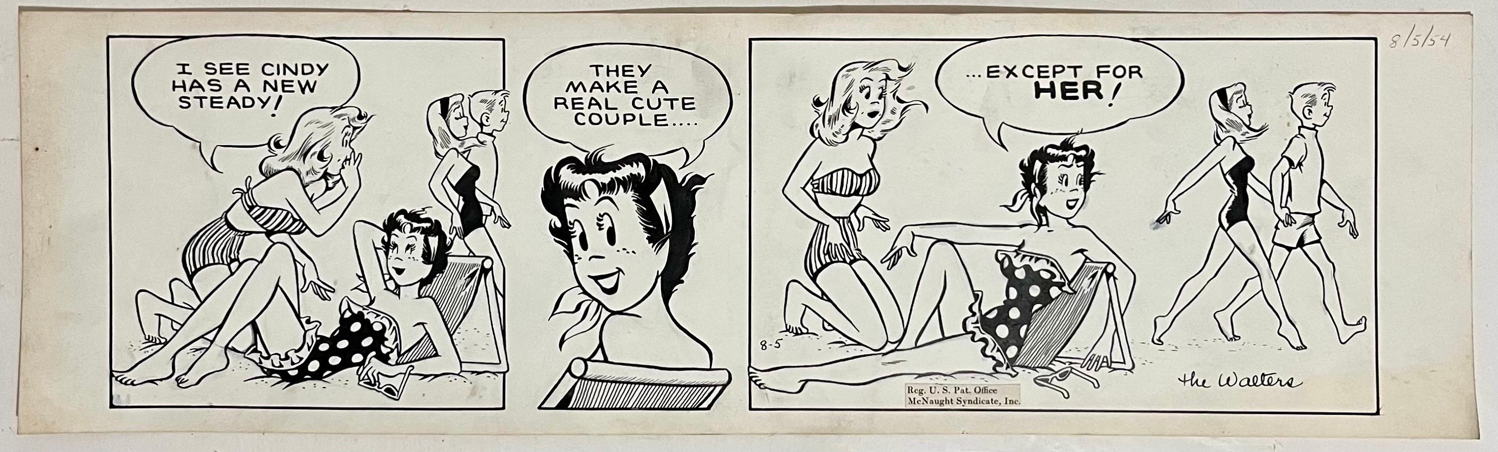 Raro disegno a inchiostro originale degli anni '50 della striscia di cartoni animati Susie Q Smith Comic Art in vendita 1