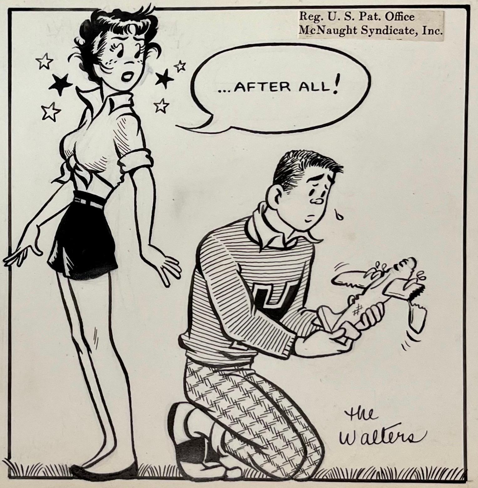 Raro Dibujo de Tinta Sindicado Vintage de los años 50 Tira cómica Susie Q Smith Comic Art en venta 5