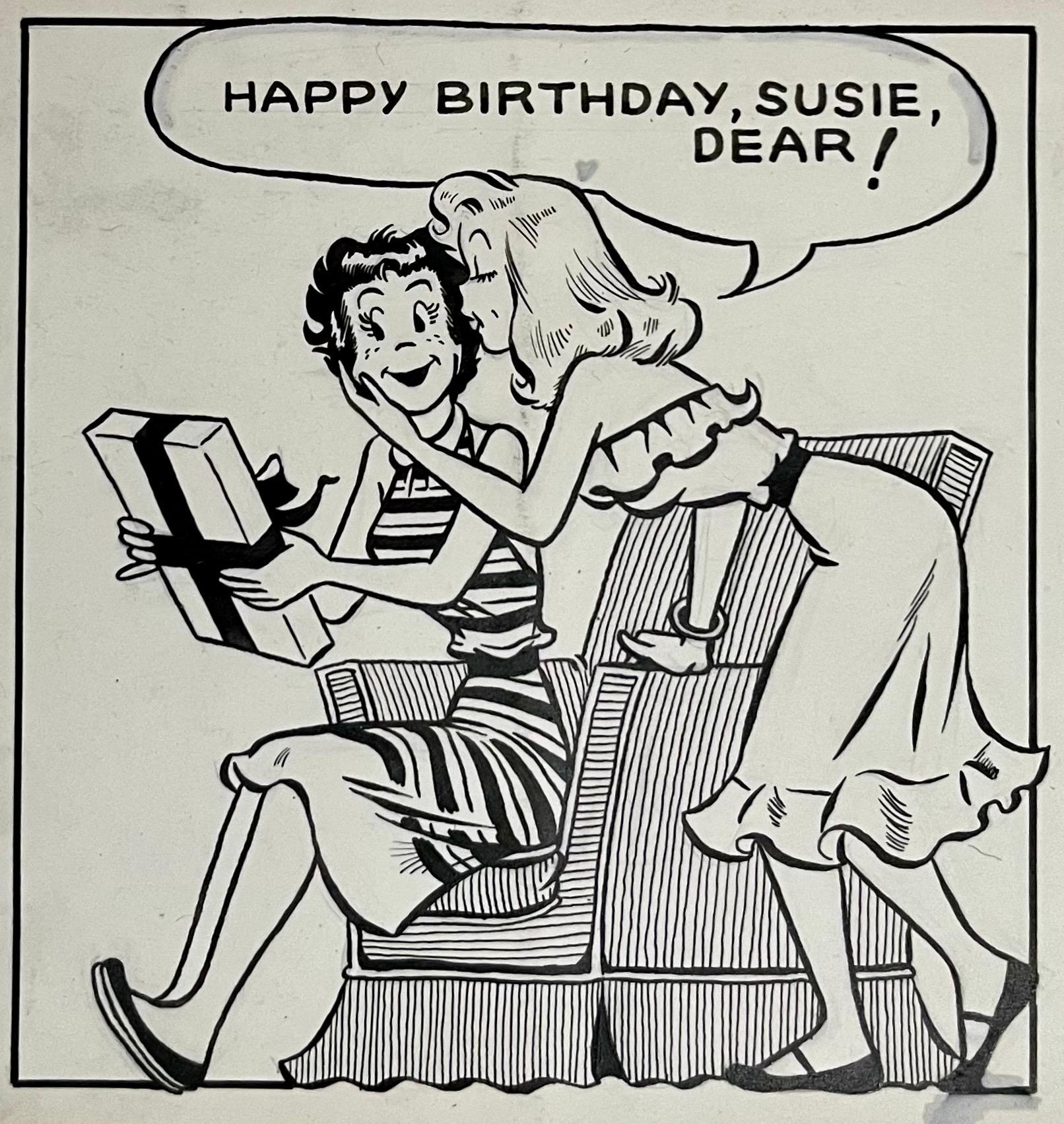 SUSIE Q. SMITH
Media: Fumetti su giornali
Distribuito da: King Features Syndicate
Apparso per la prima volta: 1945
Creatori: Linda e Jerry Walter

5.5 X 17.75

Come le sue contemporanee, Aggie Mack, Candy e Patsy Walker (prima della sua conversione