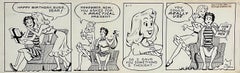 Raro Dibujo Original a Tinta de los años 50 Sindicado Tira cómica Susie Q Smith Comic Art