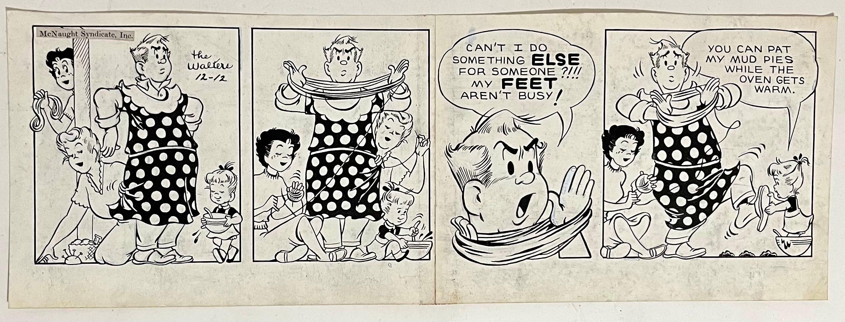 Raro disegno a inchiostro originale degli anni '50 della striscia di cartoni animati Susie Q Smith Comic Art in vendita 1