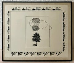 Rare Original 1967 Minimalist Mod Pop Art Allan D'Arcangelo Unique Ink Drawing