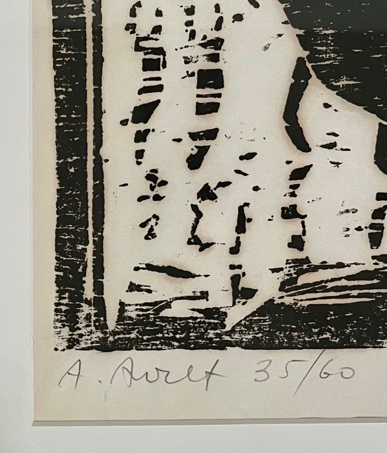 Impression sur bois de l'artiste israélien polonais Azriel Awret Rainy Street Jérusalem, Israël en vente 2