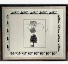 Raro disegno originale del 1967 Minimalista Mod Pop Art Allan D'Arcangelo, unico disegno a inchiostro