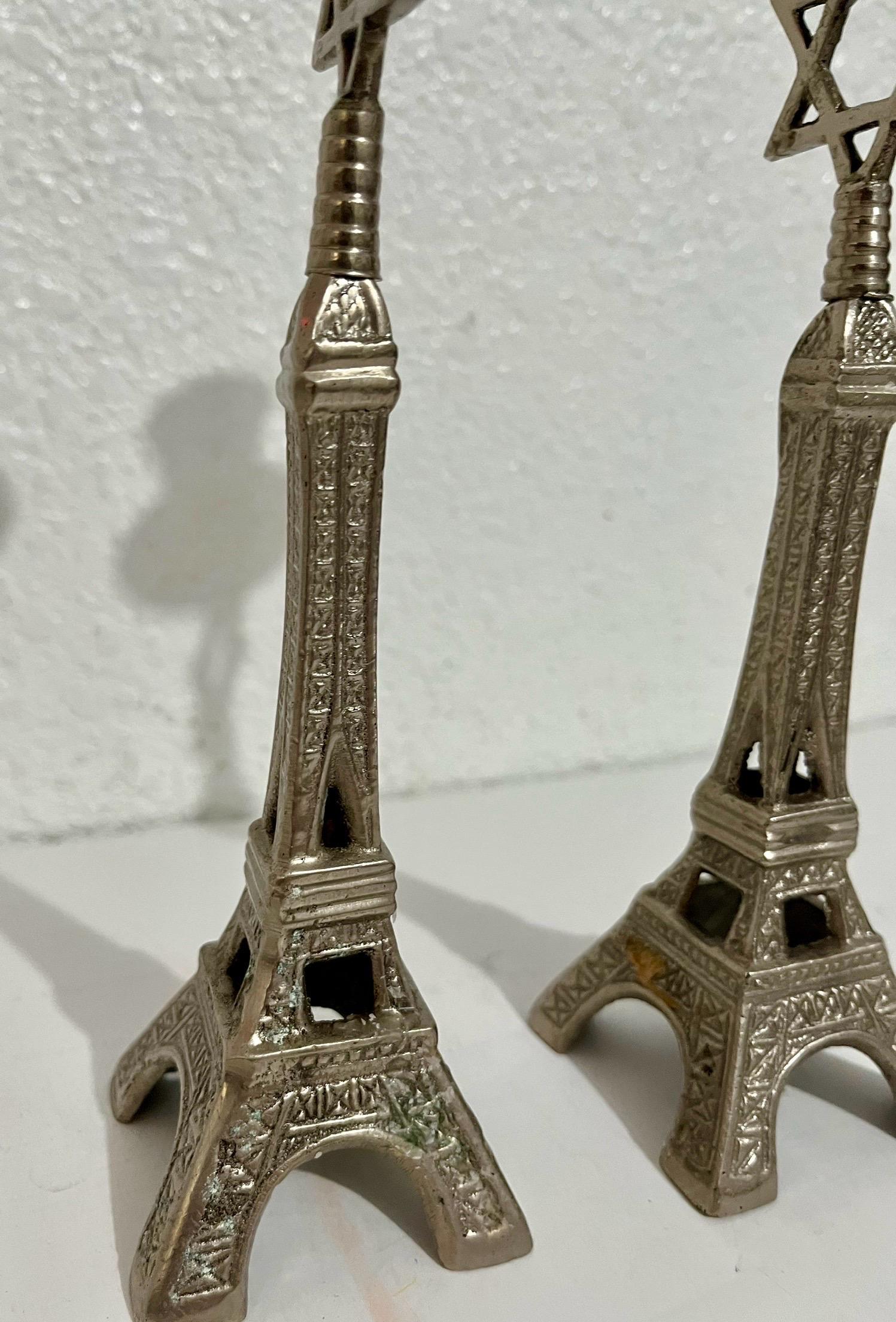 20th Century Charming Metal Eiffel Tower Star of David Judaica Candle Holders
9.5