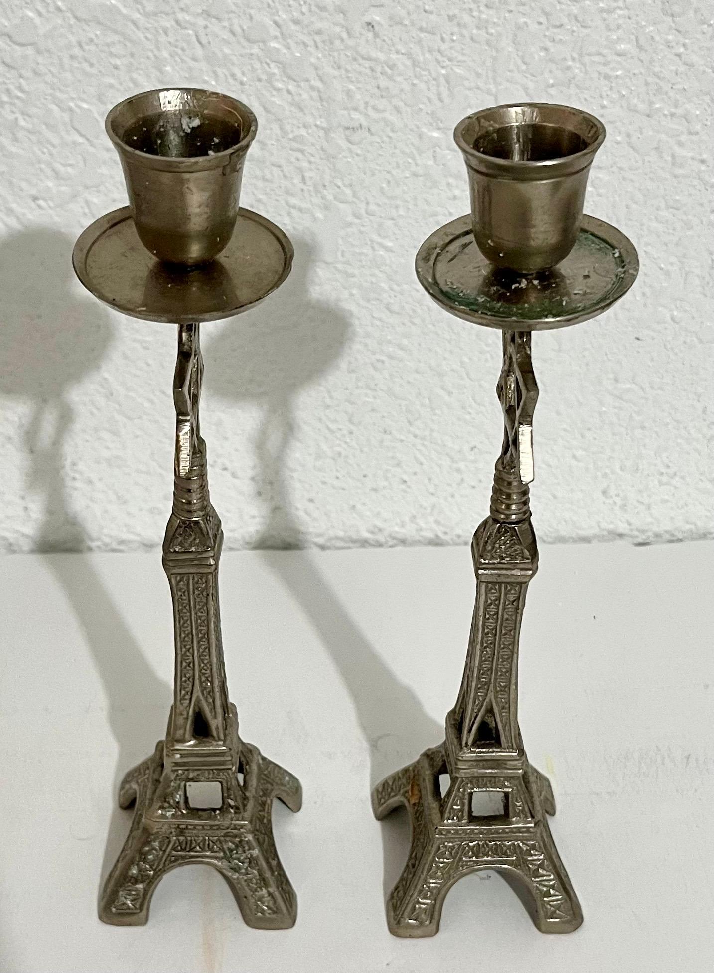 Mid Century Mod Judaica Chrome Eiffel Tower Star of David Candle Holders France For Sale 1