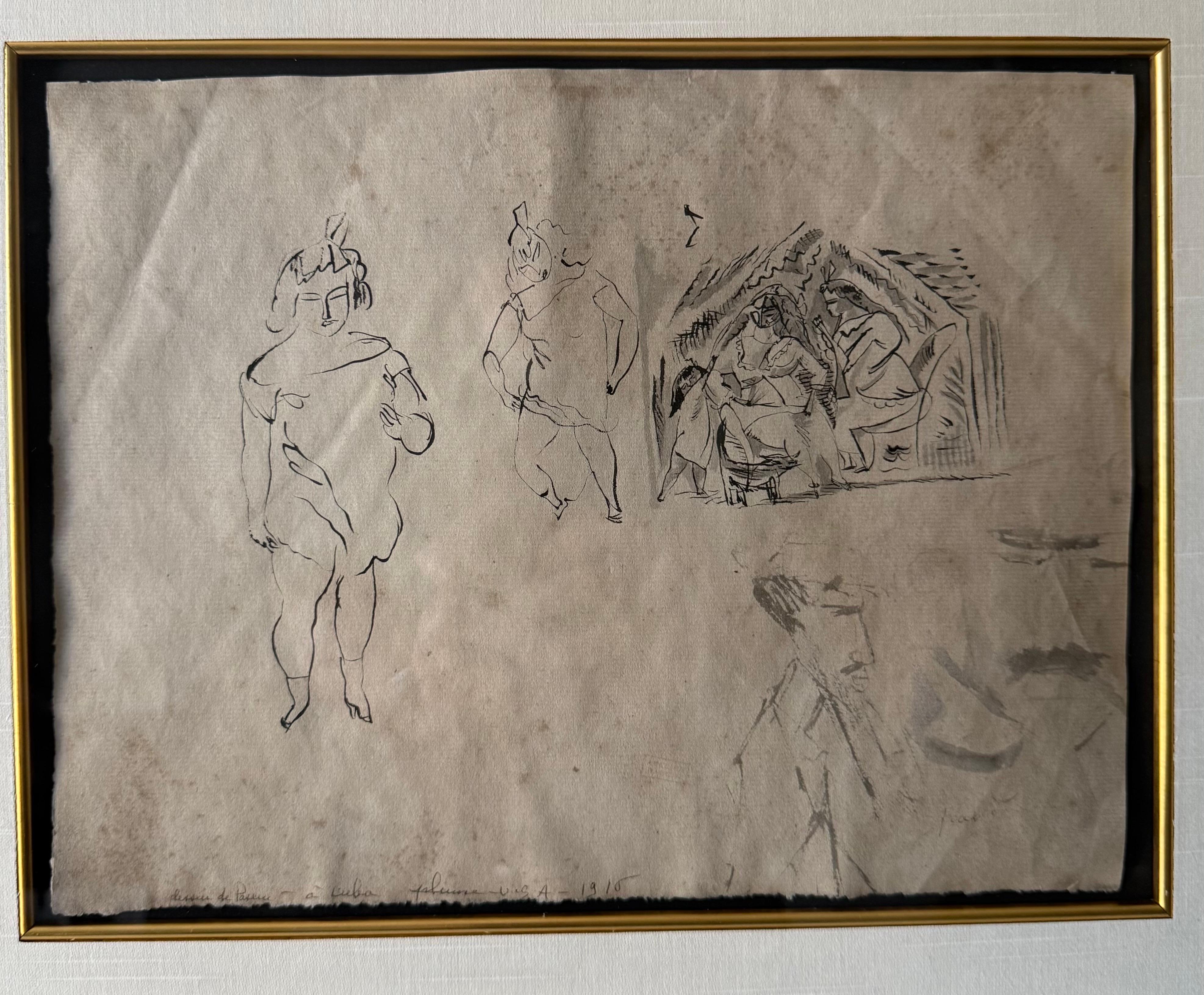 Dessin expressionniste allemand, peinture à l'aquarelle Jules Pascin Scène de Cuba 1910 en vente 1