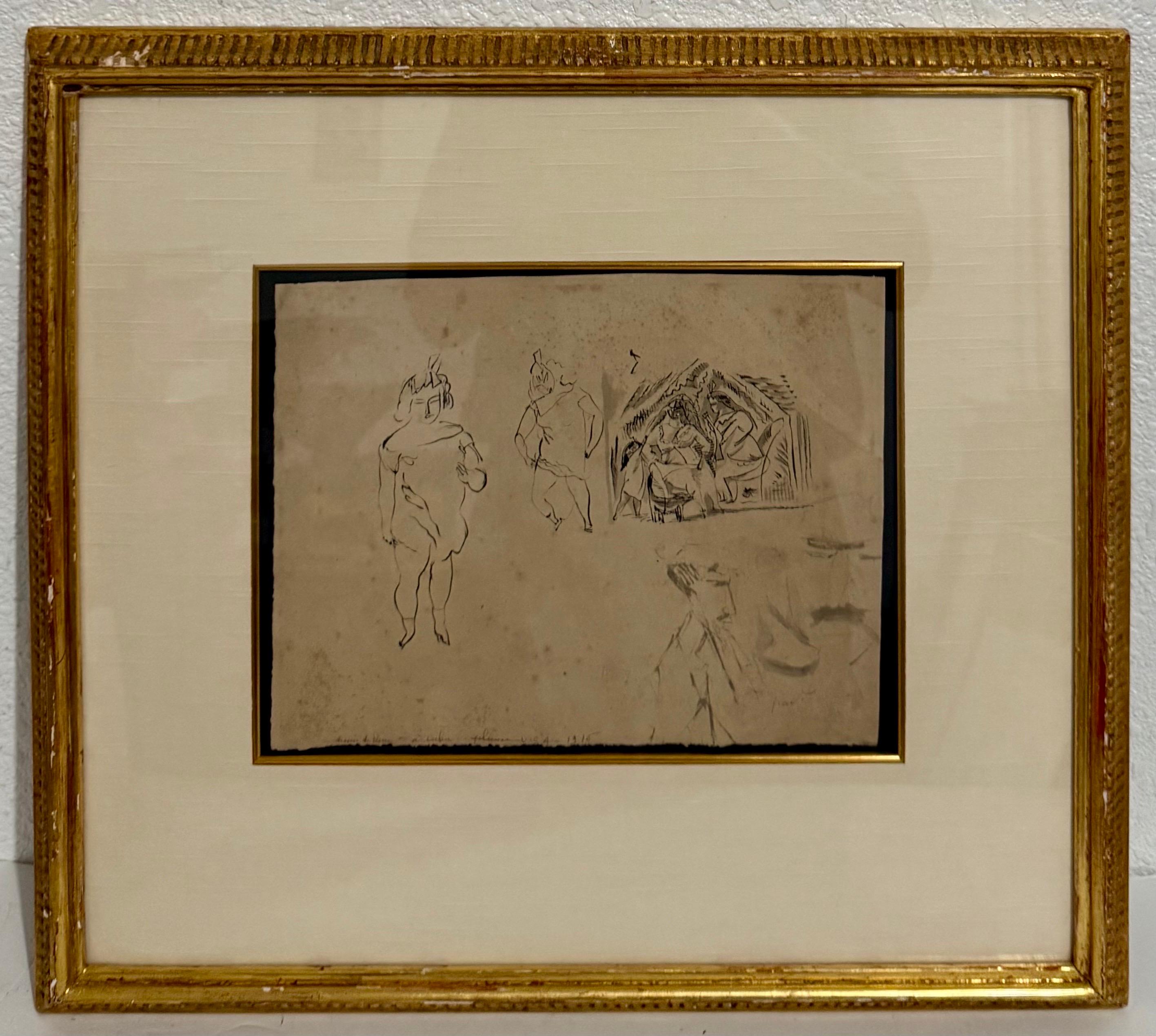 German Expressionist Drawing, Watercolor Painting Jules Pascin Cuba Scene 1910