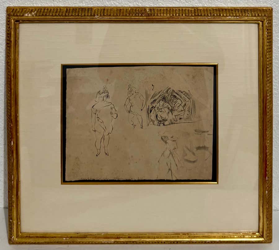 German Expressionist Drawing, Watercolor Painting Jules Pascin Cuba Scene 1910