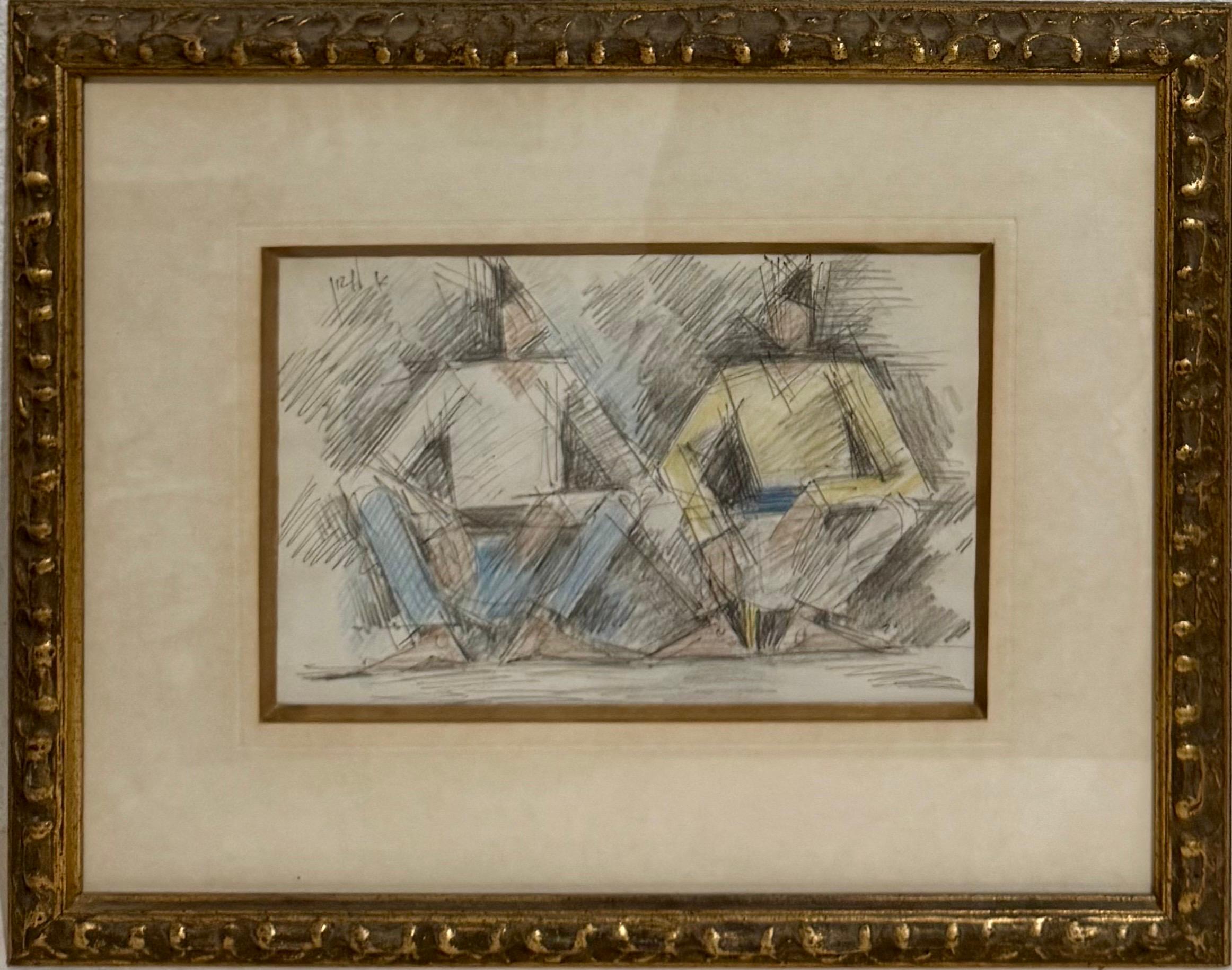 Arieh (Leo) Lubin, Israeli, 1897-1980
Zeichnung in Bleistift und Pastell von zwei sitzenden arabischen oder sephardischen jüdischen Figuren. 
Handsigniert in Hebräisch oben links. 
Abmessungen: (Rahmen) H 18
