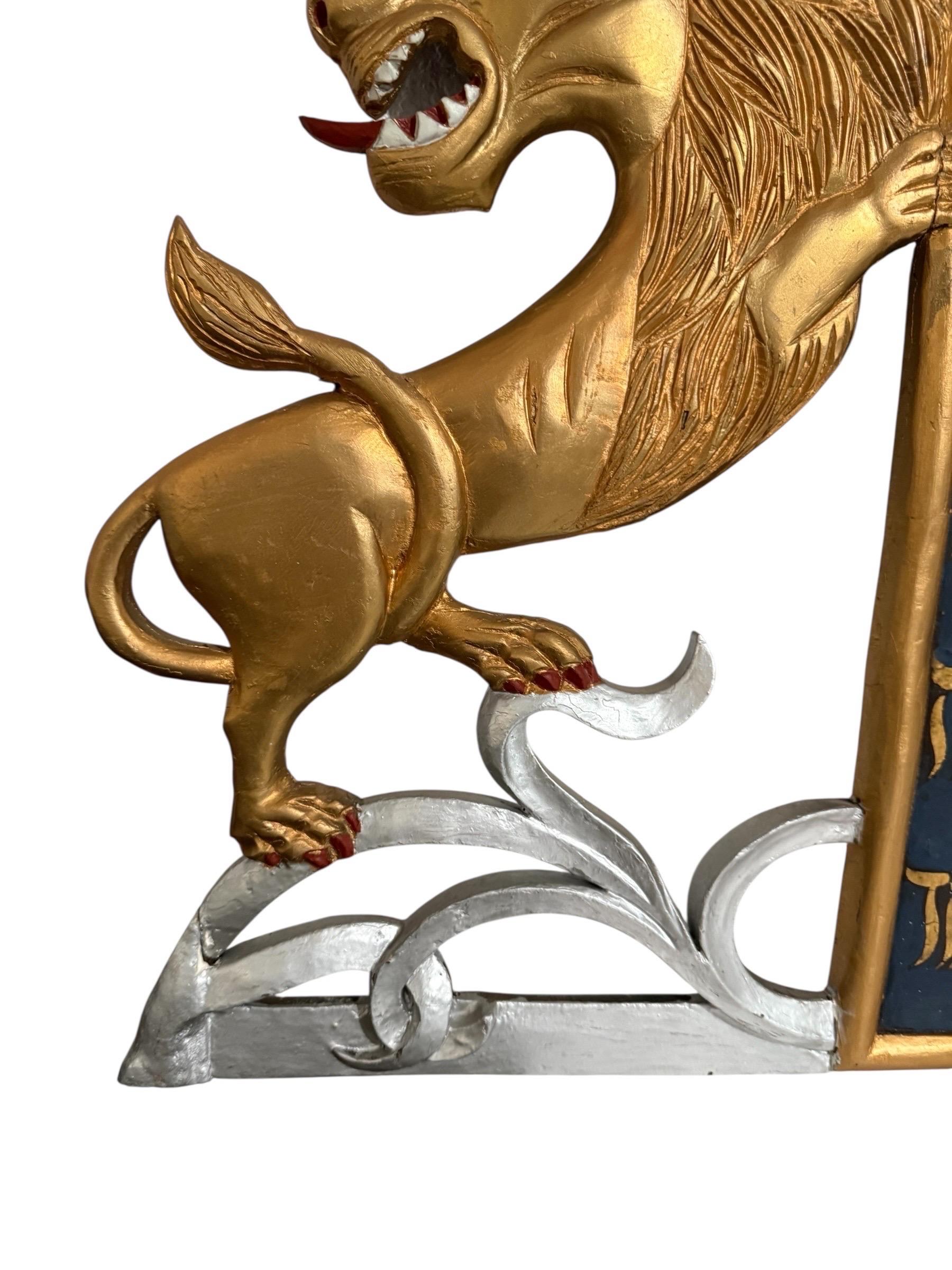 Rare Folk Art Hebrew Judaica Carved Gilded Wood Lions Torah Synagogue Sculpture For Sale 6