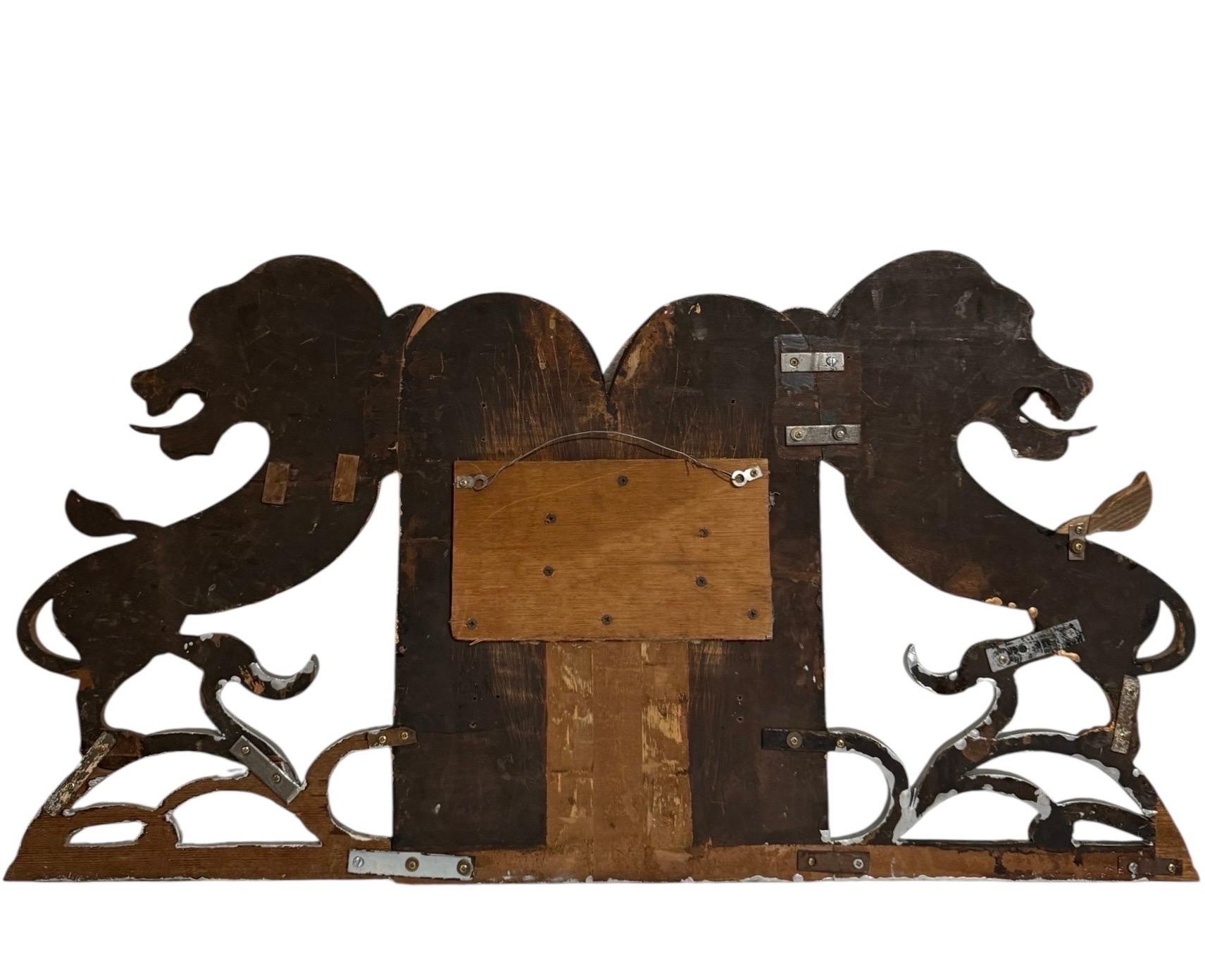 Rare Folk Art Hebrew Judaica Carved Gilded Wood Lions Torah Synagogue Sculpture For Sale 11
