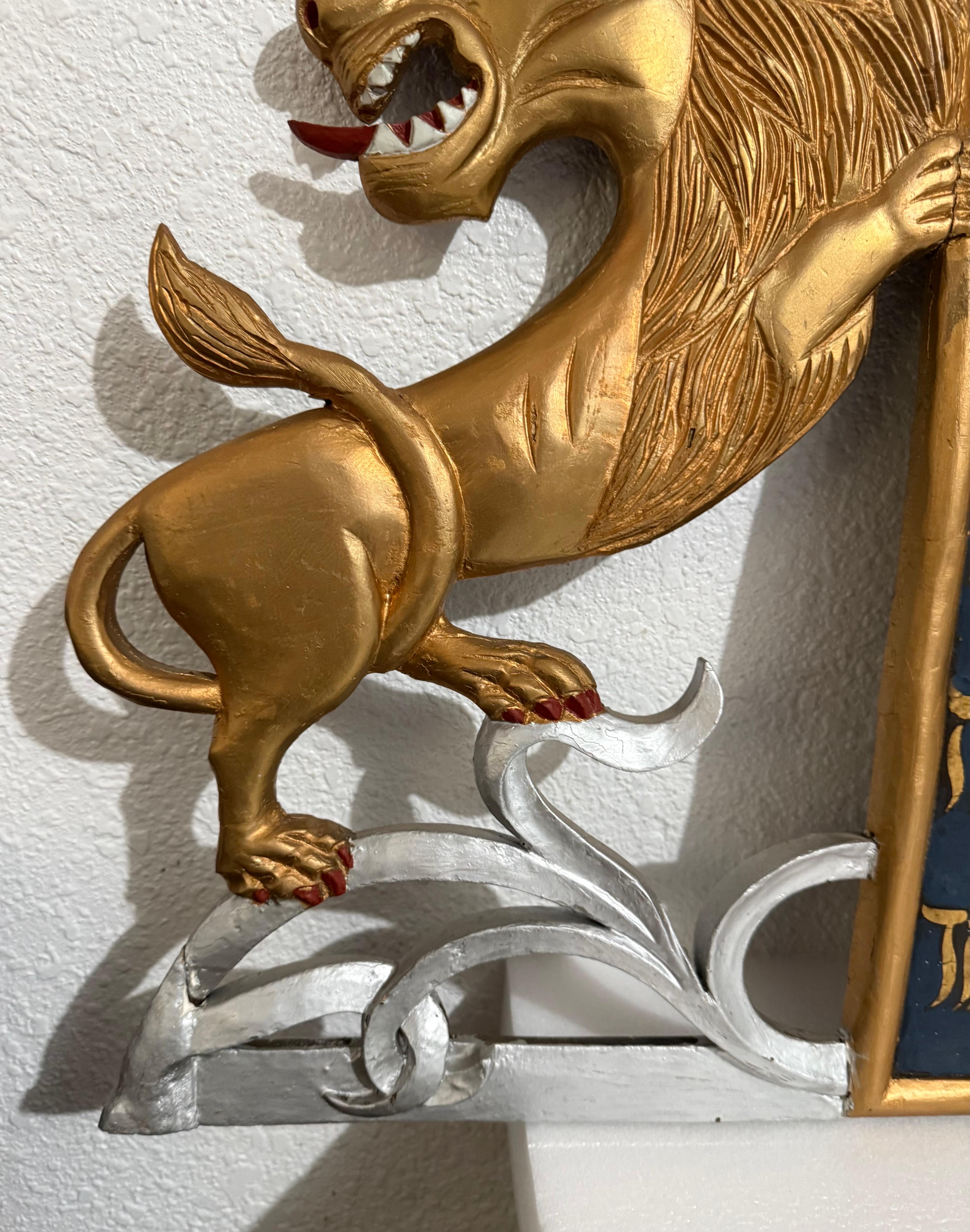 Rare Folk Art Hebrew Judaica Carved Gilded Wood Lions Torah Synagogue Sculpture For Sale 15
