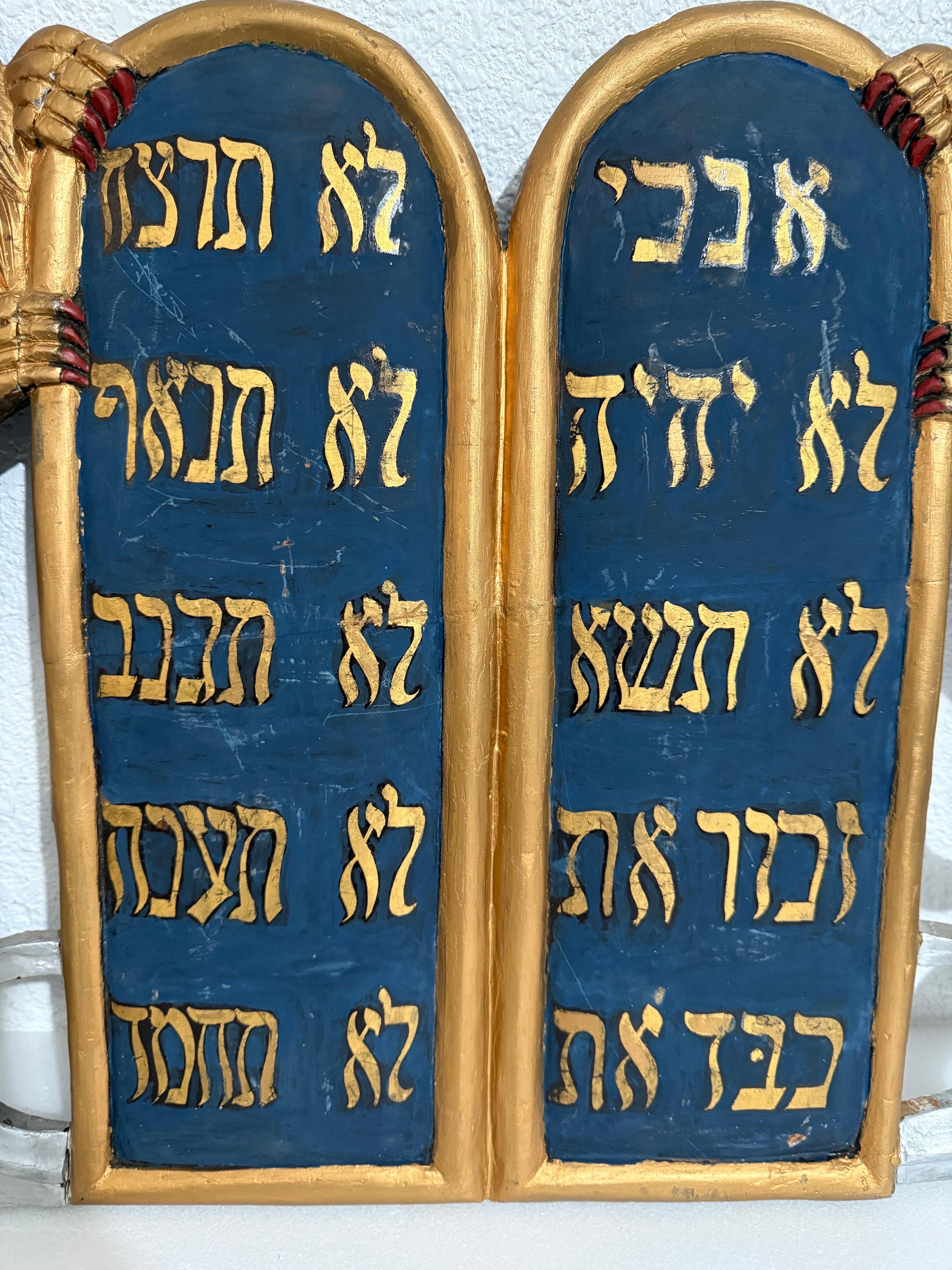 Rare Folk Art Hebrew Judaica Carved Gilded Wood Lions Torah Synagogue Sculpture For Sale 16