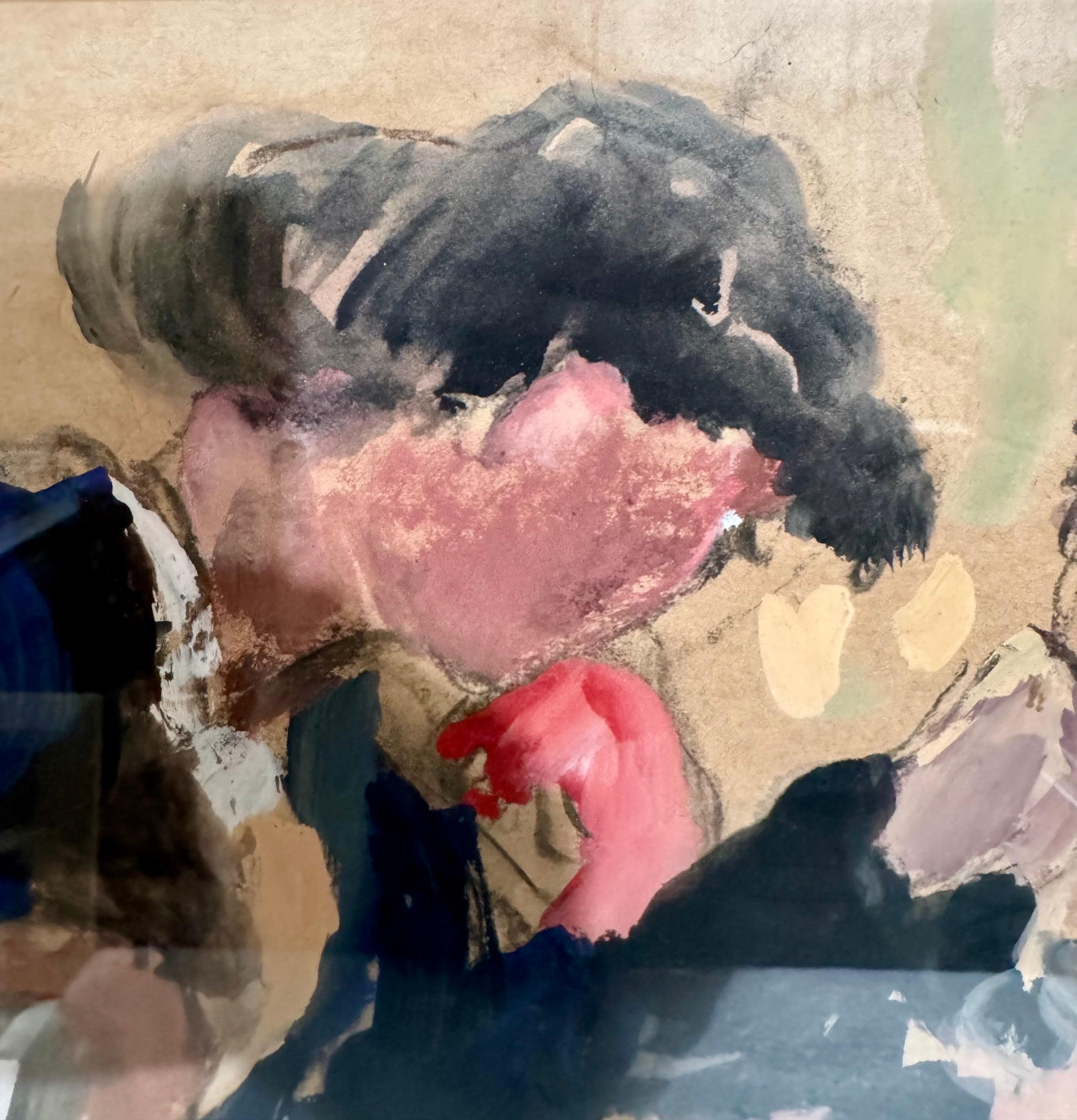 Grande Aquarelle Gouache Huile Pastel Peinture Israélienne Lea Avizedek Date Night en vente 4