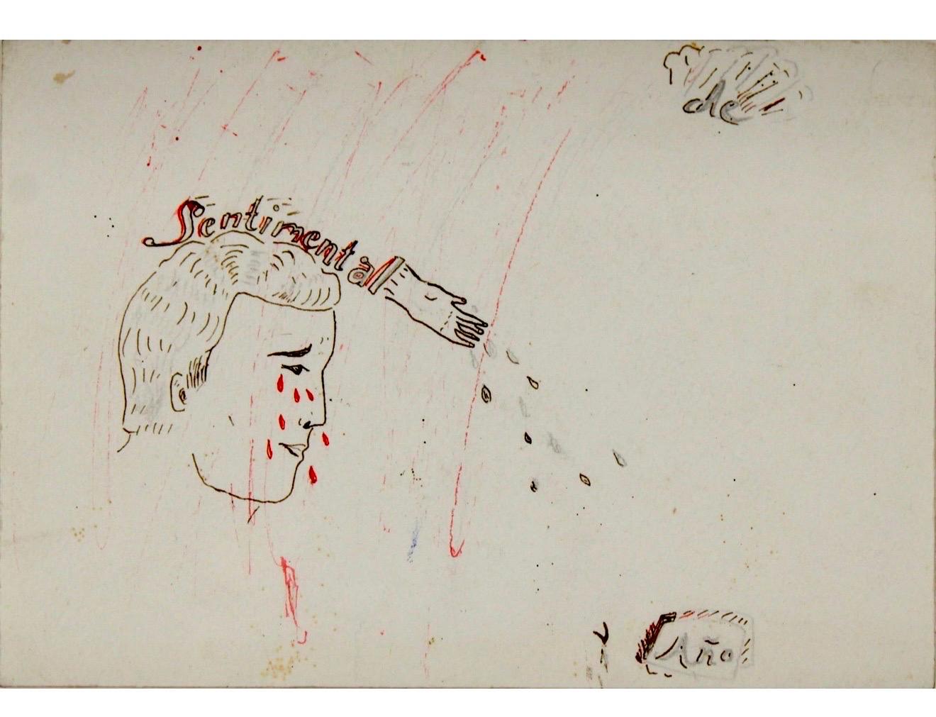 Latin American Art Ink Drawing Mario Perez Sentimental Argentina Modernist For Sale 1
