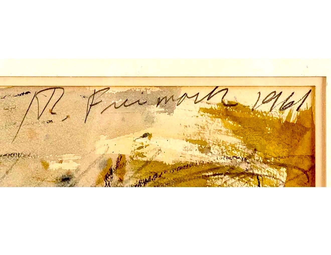 Abstract Expressionist Watercolor Painting Mexican Farm Worker Robert Freimark For Sale 1