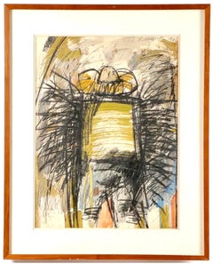 Vintage Abstract Expressionist Watercolor Painting Mexican Farm Worker Robert Freimark